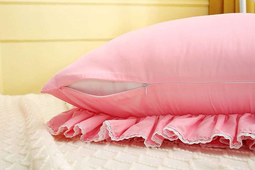 ピアリマーマの薄ピンクレース付き枕カバー ピアリマーマの薄ピンクレース付き枕カバー